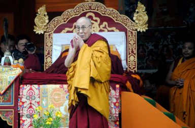 Tibetan spiritual leader Dalai Lama during a religious discourse at Thubchog Gatsel Ling Monastery, Bomdila