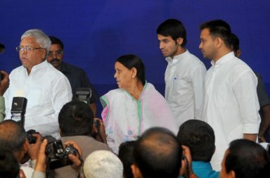 RJD chief Lalu Prasad Yadav alongwith Rabri Devi, Tejpratap ( elder Son) and Tejaswi Yadav