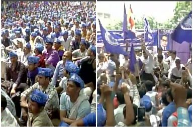 Members of Dalit community protesting against UP govt at Jantar Mantar
