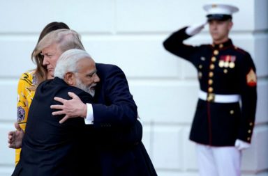 Narendra Modi hugs President Donald Trump at the White House