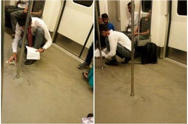 Boy cleaning Jaipur Metro